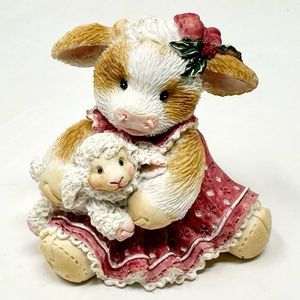 vintage 1994 Mary Meyer Holiday Christmas Cow Figurine Mooey Christmas To Ewe